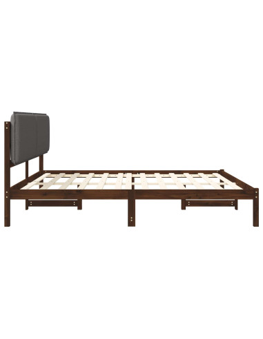 Letto con Testiera Rivestita Marrone scuro e grigio chiaro