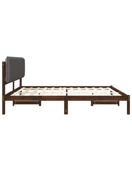 Letto con Testiera Rivestita Marrone scuro e grigio chiaro