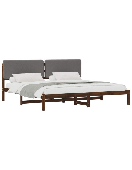 Letto con Testiera Rivestita Marrone scuro e grigio chiaro