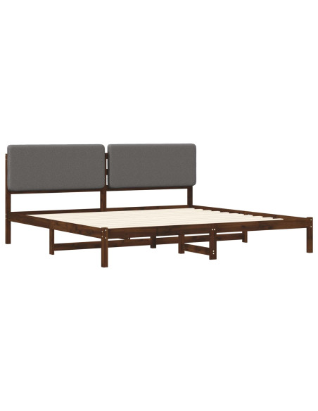 Letto con Testiera Rivestita Marrone scuro e grigio chiaro