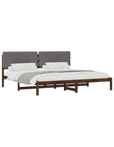Letto con Testiera Rivestita Marrone scuro e grigio chiaro
