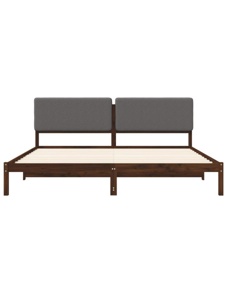 Letto con Testiera Rivestita Marrone scuro e grigio chiaro