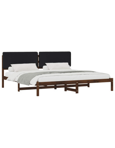 Letto con Testiera Rivestita Marrone scuro e Nero 200 x 200 cm