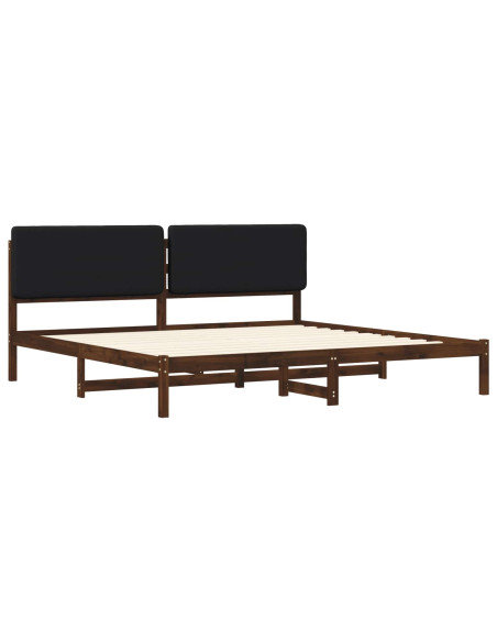 Letto con Testiera Rivestita Marrone scuro e Nero 200 x 200 cm