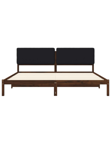 Letto con Testiera Rivestita Marrone scuro e Nero 200 x 200 cm