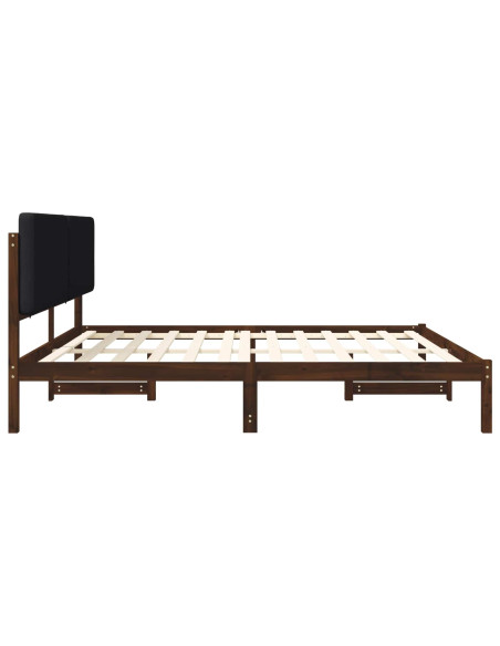 Letto con Testiera Rivestita Marrone scuro e Nero 200 x 200 cm