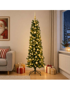 Albero di Natale Artificiale Slim con Palline 210 cm 300 LED