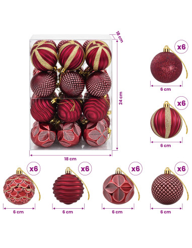 Set di Palline di Natale 36 pz Rosso Vino 6 cm Polistirolo