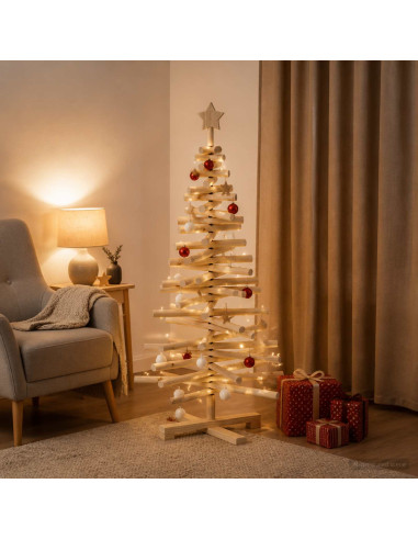 Albero di Natale in legno KOTKA 120 cm Legno Massello di Pino
