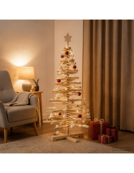 Albero di Natale in legno KOTKA 120 cm Legno Massello di Pino