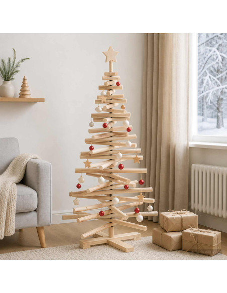 Albero di Natale in legno KOTKA 120 cm Legno Massello di Pino