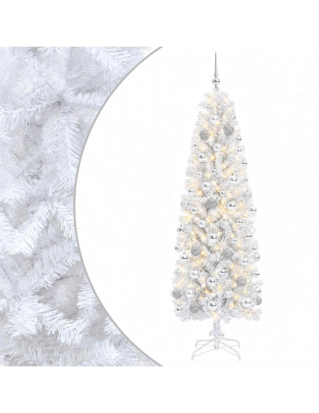 Albero di Natale Artificiale Slim con Palline 240 cm 300 LED