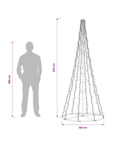 Albero di Natale LED 235 cm 1000 LED Bianco caldo Acciaio Nero