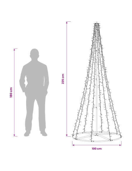 Albero di Natale LED 235 cm 1000 LED Bianco caldo Acciaio Nero