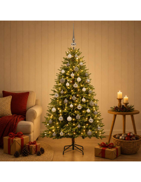 Albero di Natale Artificiale con Palline 150 cm 150 LED