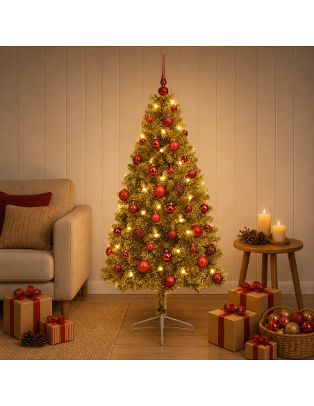 Albero di Natale artificiale con palline 120 cm 150 LED