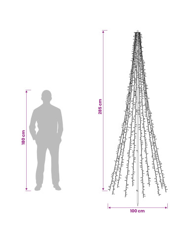 Albero di Natale LED 285 cm 1550 LED Bianco caldo Acciaio Nero