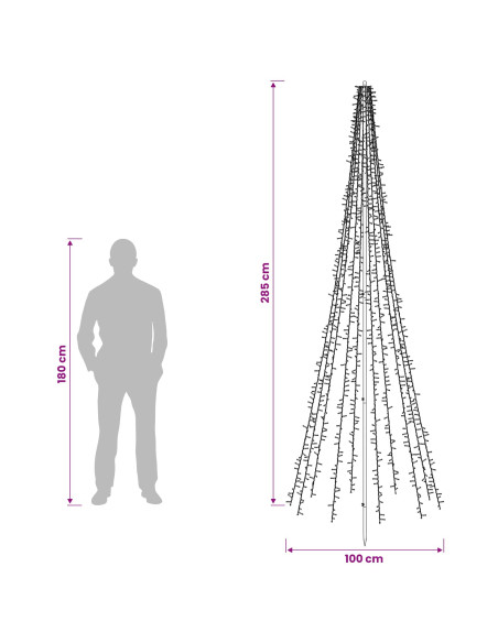 Albero di Natale LED 285 cm 1550 LED Bianco caldo Acciaio Nero