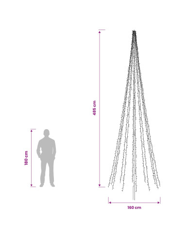 Albero di Natale LED 485 cm 3000 LED Bianco caldo Acciaio Nero