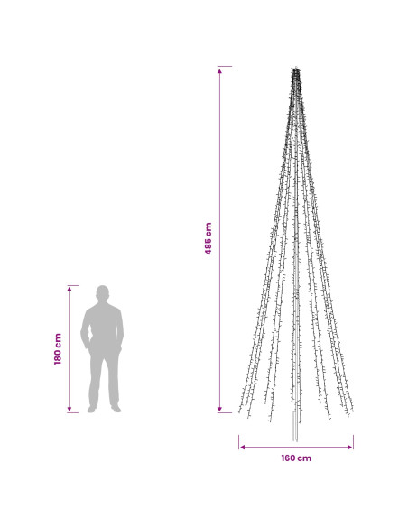 Albero di Natale LED 485 cm 3000 LED Bianco caldo Acciaio Nero