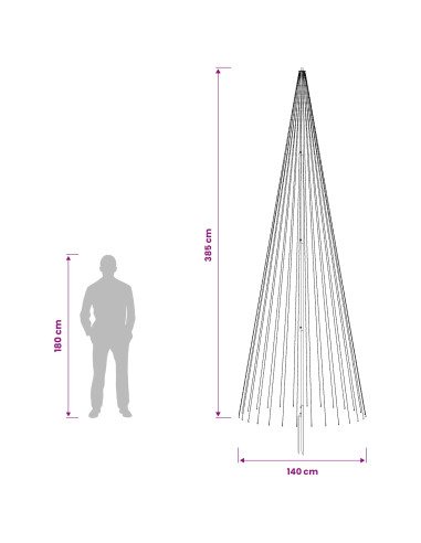 Albero di Natale LED 385 cm 1148 LED Bianco caldo Ferro Nero