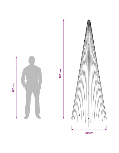 Albero di Natale LED 285 cm 744 LED Bianco caldo Ferro Nero