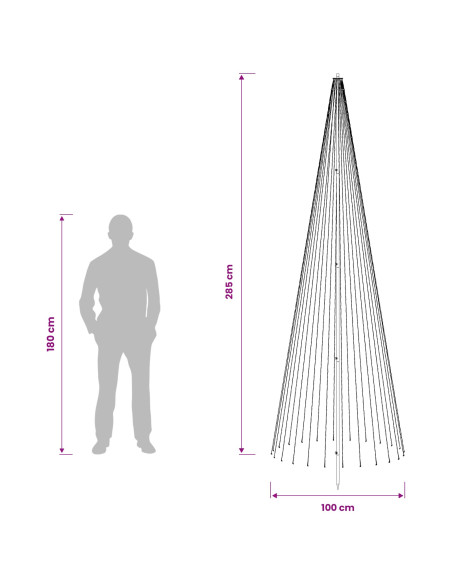 Albero di Natale LED 285 cm 744 LED Bianco caldo Ferro Nero