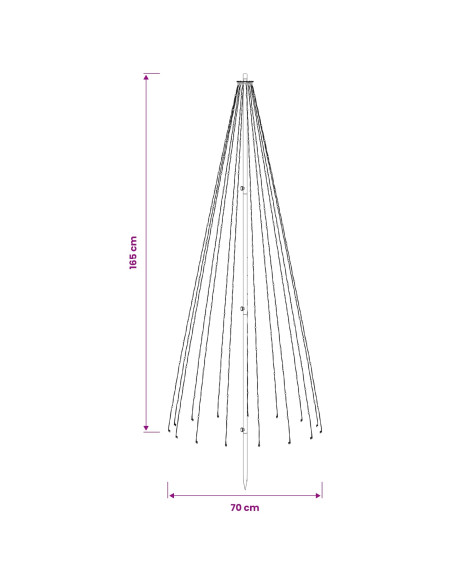 Albero di Natale LED 165 cm 270 LED Bianco caldo Ferro Nero