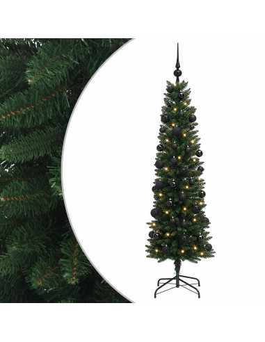 Albero di Natale Artificiale Slim con Palline 150 cm 150 LED