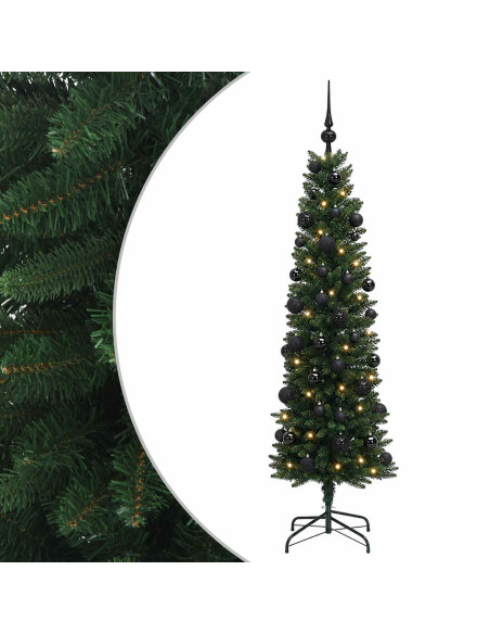 Albero di Natale Artificiale Slim con Palline 150 cm 150 LED