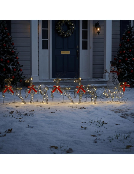 Renna di Natale con slitta 5 pz 100 LED Bianco caldo