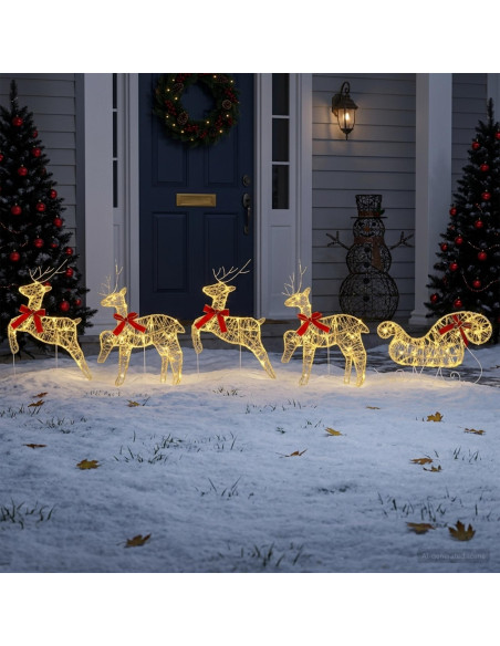 Renna di Natale con slitta 5 pz 100 LED Bianco caldo