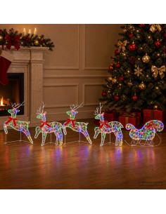 Renna di Natale con slitta 5 pz 100 LED Multicolore