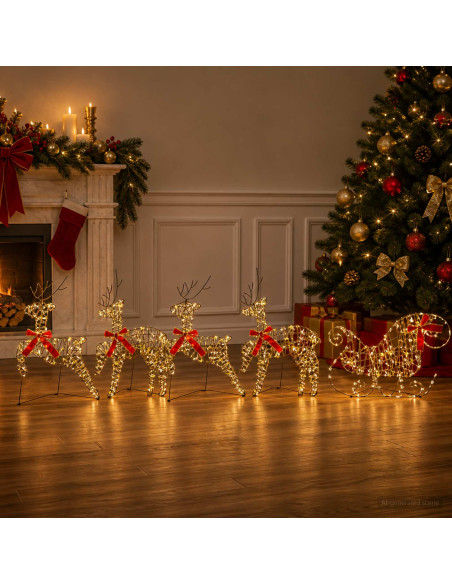 Renna di Natale con slitta 5 pz 100 LED Bianco caldo