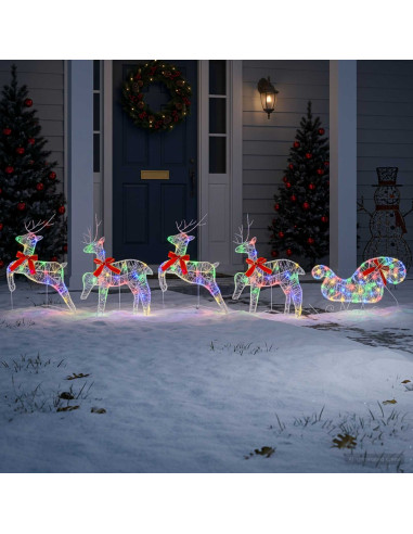 Renna di Natale con slitta 5 pz 100 LED Multicolore