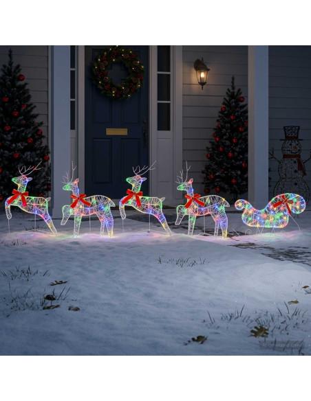 Renna di Natale con slitta 5 pz 100 LED Multicolore