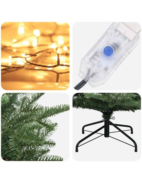 Albero di Natale Artificiale con Rami Pieghevoli 150 cm 150 LED