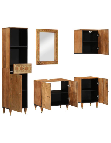 Set Mobili da Bagno 5 pz in Legno Massello di Mango