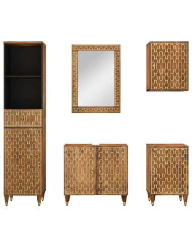 Set Mobili da Bagno 5 pz in Legno Massello di Mango