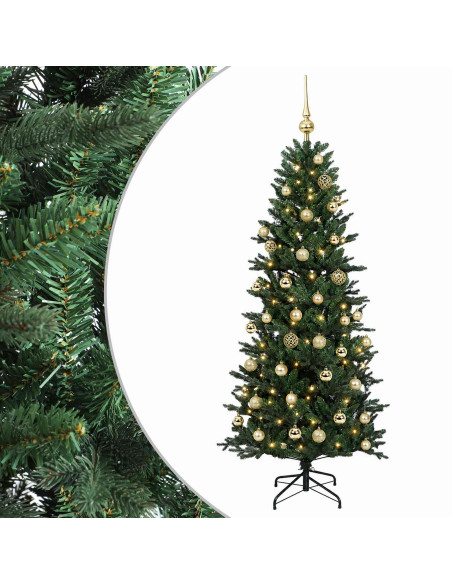 Albero di Natale artificiale con palline 120 cm 150 LED
