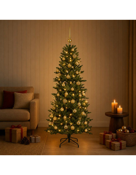 Albero di Natale artificiale con palline 120 cm 150 LED