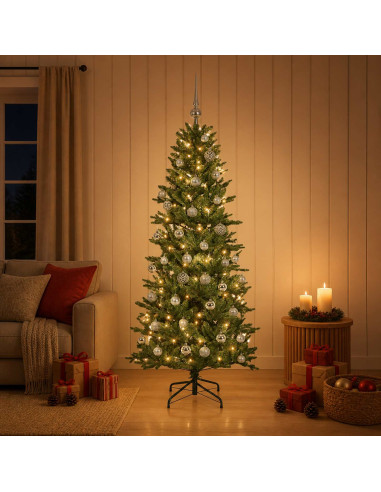 Albero di Natale artificiale con palline 120 cm 150 LED