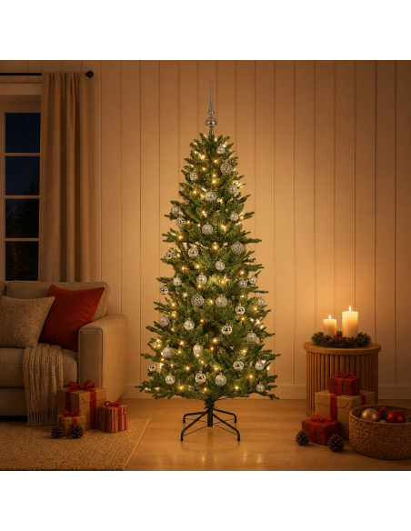 Albero di Natale artificiale con palline 120 cm 150 LED