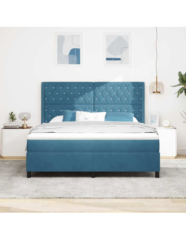 Letto a molle con materasso con led Blu 180 x 200 cm Velluto