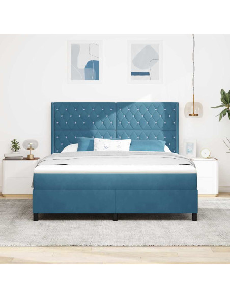 Letto a molle con materasso con led Blu 180 x 200 cm Velluto