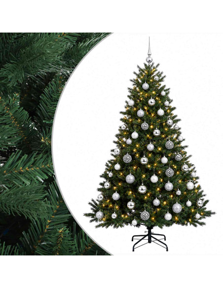Albero di Natale artificiale con palline 210 cm 300 LED