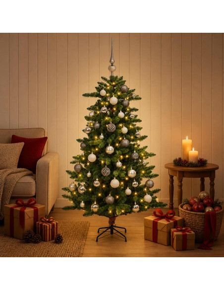 Albero di Natale Artificiale con Palline 120 cm 150 LED