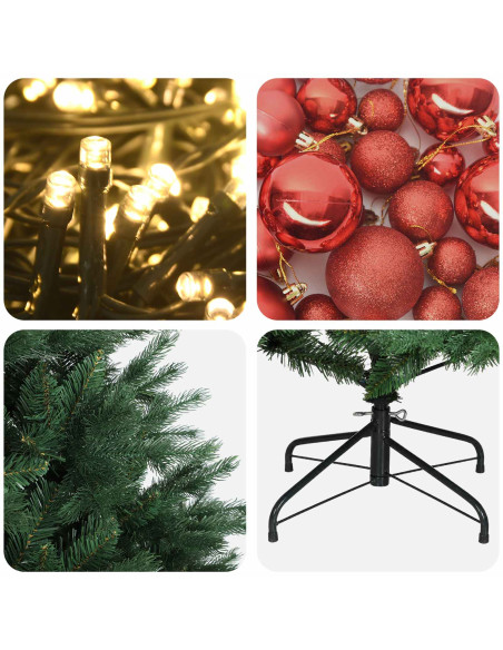 Albero di Natale artificiale con palline 180 cm 300 LED