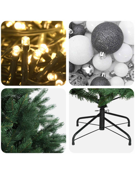Albero di Natale artificiale con palline 210 cm 300 LED