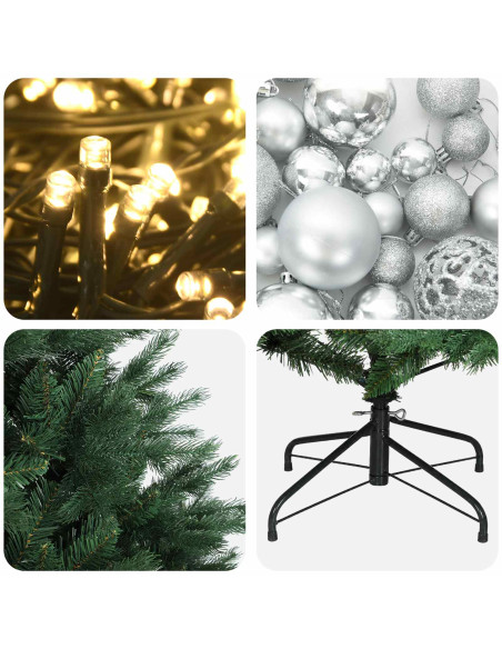 Albero di Natale artificiale con palline 210 cm 300 LED